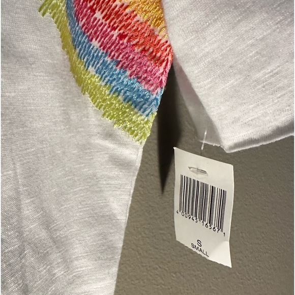 NWT Epcot Disney Park Rainbow Embroidery Ringer Tee w/ Rolled Hem - unisex small - Picture 6 of 10